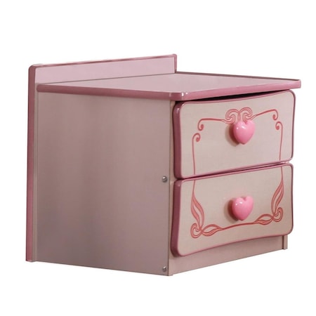 Benjara 19.75 x 19.5 x 19 in. 2 Drawer Wooden Nightstand with Heart Knob Pulls, Pink BM239802